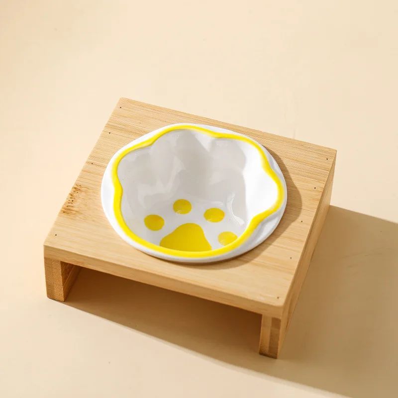 Pet Supplies Bamboo Frame Hand Colored Ceramic Protection For Cervical Vertebrae Eating Drinking Samll Cat And Dog Bowls