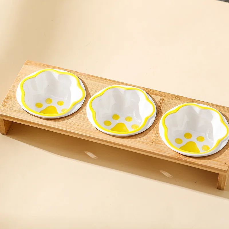 Pet Supplies Bamboo Frame Hand Colored Ceramic Protection For Cervical Vertebrae Eating Drinking Samll Cat And Dog Bowls